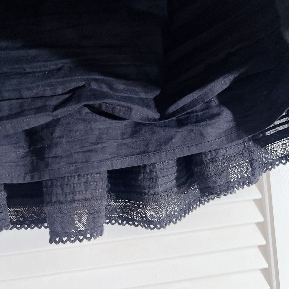 LoveShackFancy Black Tiered Ruffle Cotton Miniskirt Mini Skirt Lace Small - NEW - Picture 4 of 7